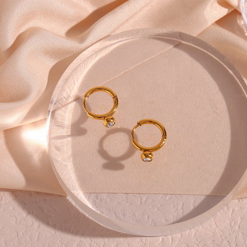ETSMJ568 18K Gold Plated Stainless Steel Small Round Zirconia Hoop Earrings Women's Fashion Jewelry