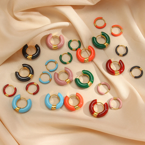 ETSMJ349 Wholesale Small Round Enamel Hoop Earrings Minimalist Gold Plated Jewelry for Women