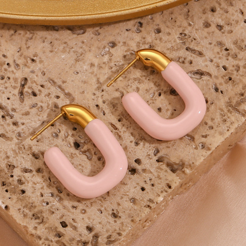 ETSMJ617 18K Gold Plated Stainless Steel Candy Color U-Shaped Enamel Hoop Earrings Women's Fashion Jewelry