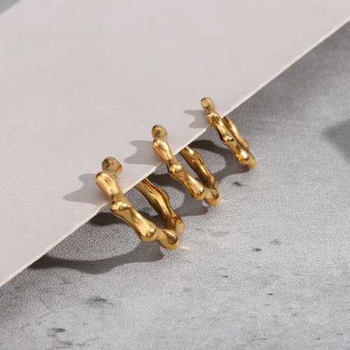 ETSMJ807 18K Gold Plated Stainless Steel Hip Hop Stud Design 3-Piece Ear Cuff Set Women's Fashion Jewelry