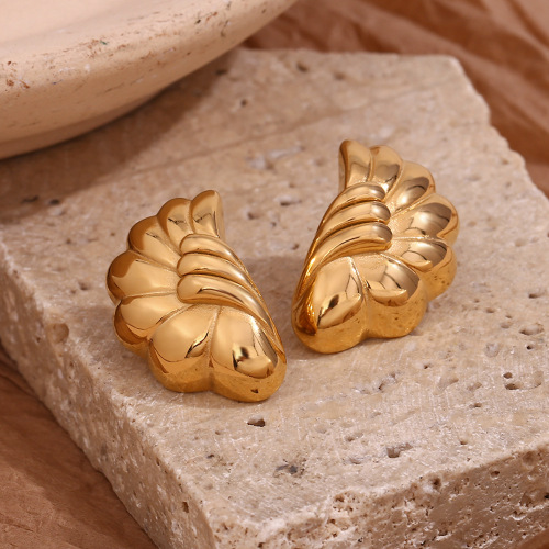 ETSMJ843 18K Gold Plated Stainless Steel Half Circle Wave Flower Stud Earrings Women's Fashion Jewelry