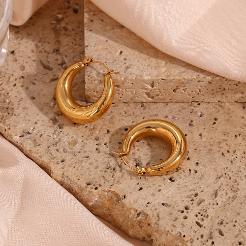 ETSMJ551 18K Gold Plated Stainless Steel 25mm Hollow Hoop Earrings with Clasp Women's Fashion Jewelry