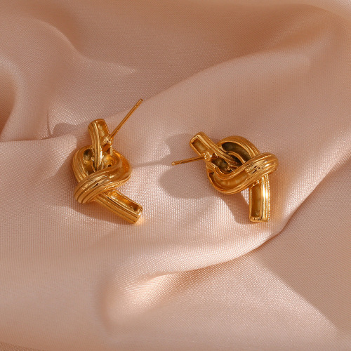 ETSMJ81 Stainless Steel Brushed Knot Button Stud Earrings for Women Modern Fashion Jewelry