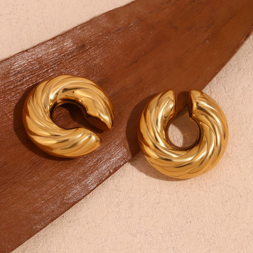 ETSMJ810 18K Gold Plated Stainless Steel C-Shaped Horn Swirl Hollow Clip-On Earrings Women's Fashion Jewelry