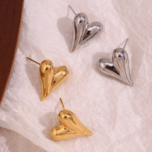 ETSMJ725 18K Gold Plated Stainless Steel Hollow Heart Stud Earrings Women's Fashion Jewelry