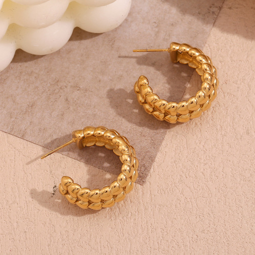ETSMJ760 18K Gold Plated Stainless Steel Heart C-Shaped Hoop Earrings Women's Fashion Jewelry