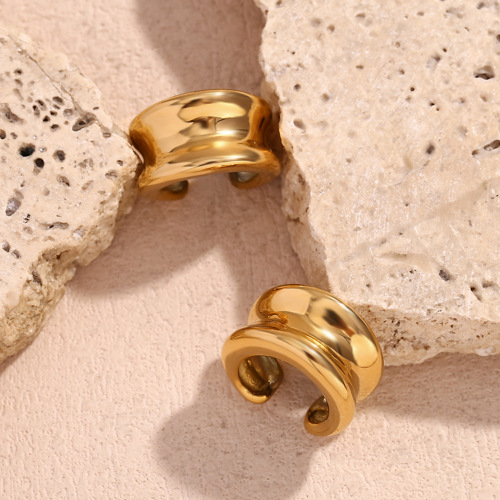 ETSMJ673 18K Gold Plated Stainless Steel 3D Concave Polished Ear Cuffs Women's Fashion Jewelry