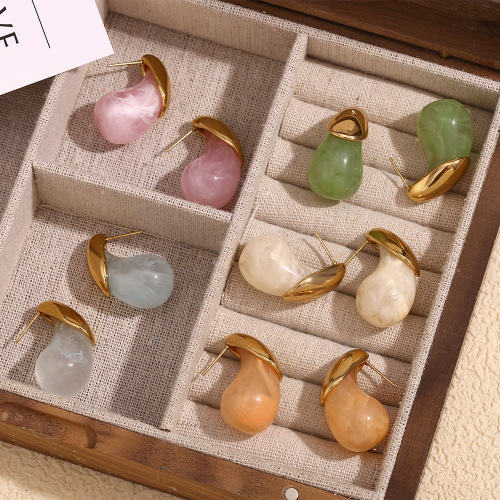 ETSMJ139 18K Gold Plated Stainless Steel Candy Color Resin Teardrop Earrings Women's Fashion Jewelry