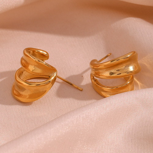 ETSMJ292 18K Gold Plated Stainless Steel Double Layer Curled Petal Stud Earrings Women's Fashion Jewelry