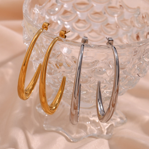 ETSMJ316 Stainless Steel V-Shaped Hollow Fish Hook Hoop Earrings Women's Fashion Jewelry