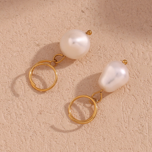 ETSMJ257 18K Gold Plated Stainless Steel Double Wrap Freshwater Pearl Earrings Women's Fashion Jewelry