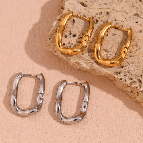 ETSMJ45 18K Gold Plated Stainless Steel Irregular U-Shaped Hoop Earrings for Women Trendy and Unique Jewelry