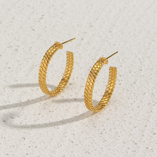 ETSMJ603 18K Gold Plated Stainless Steel Snake Skin Texture Hoop Earrings Women's Fashion Jewelry