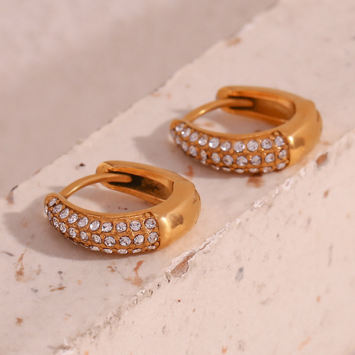 ETSMJ894 18K Gold Plated Stainless Steel Mini Pear-Shaped Micro Pave Diamond Hoop Earrings Women's Fashion Jewelry