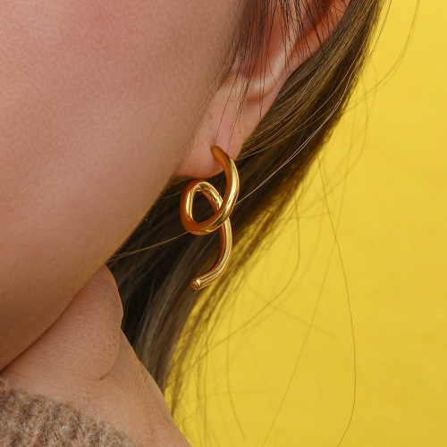 ETSMJ122 18K Gold Plated Stainless Steel Irregular Curve Stud Earrings Women's Fashion Jewelry Accessories
