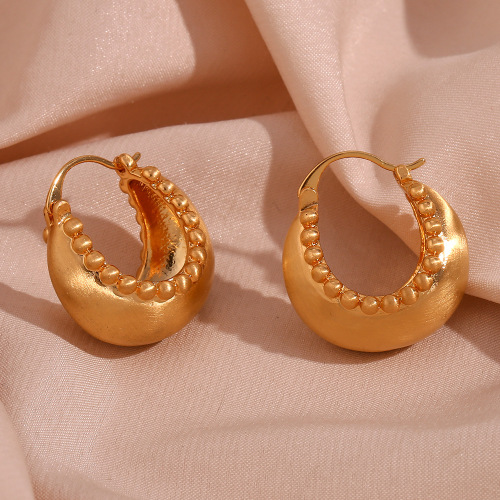 ETSMJ167 18K Gold Plated Stainless Steel Brushed Ball Basket Earrings Women's Fashion Jewelry