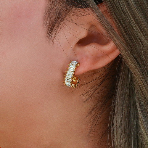 ETSMJ340 18K Gold Plated Stainless Steel C-Shaped Zircon Claw-Set Hoop Earrings Women's Trendy Jewelry