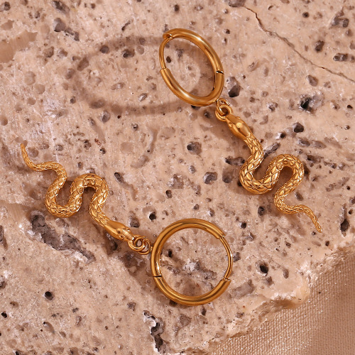 ETSMJ274 18K Gold Plated Stainless Steel Geometric Snake Pendant Hoop Earrings Women's Fashion Jewelry