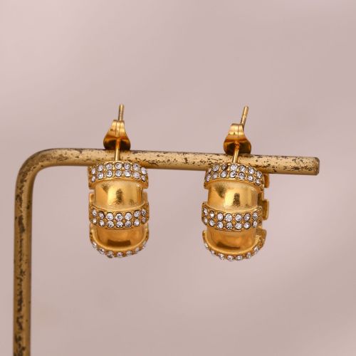 ETSMJ903 18K Gold Plated Stainless Steel Micro Pave Zirconia Chunky Hoop Earrings Women's Fashion Jewelry