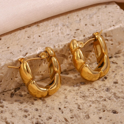 ETSMJ514 18K Gold Plated Stainless Steel Rounded U-Shaped Curved Hoop Earrings Women's Spring Fashion Jewelry