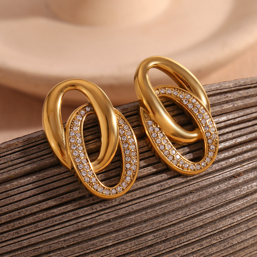 ETSMJ667 18K Gold Plated Stainless Steel O-Shaped Double Hoop Micro Pave Stud Earrings Women's Fashion Jewelry