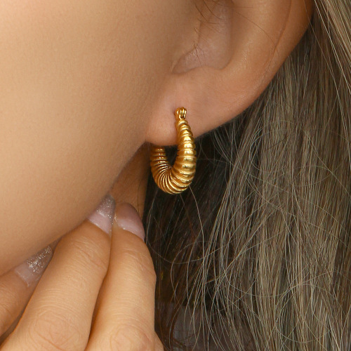 ETSMJ191 18K Gold Plated Stainless Steel Small Solid Horn U-Shaped Hoop Earrings Women's Fashion Jewelry