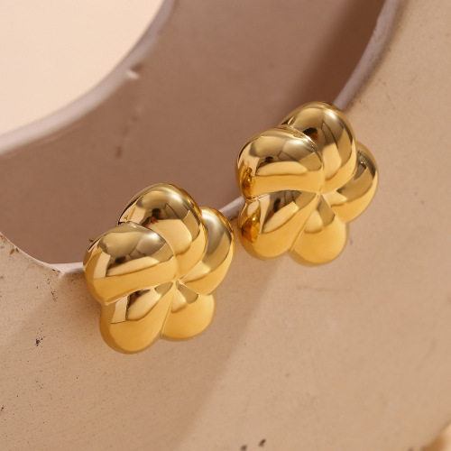 ETSMJ739 18K Gold Plated Stainless Steel Rotating Flower Stud Earrings Women's Fashion Jewelry