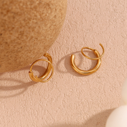 ETSMJ631 18K Gold Plated Stainless Steel Double Layer Wire Wrapped Hoop Earrings Women's Fashion Jewelry