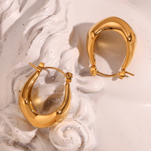 ETSMJ801 18K Gold Plated Stainless Steel Geometric Basket Hoop Earrings Women's Fashion Jewelry