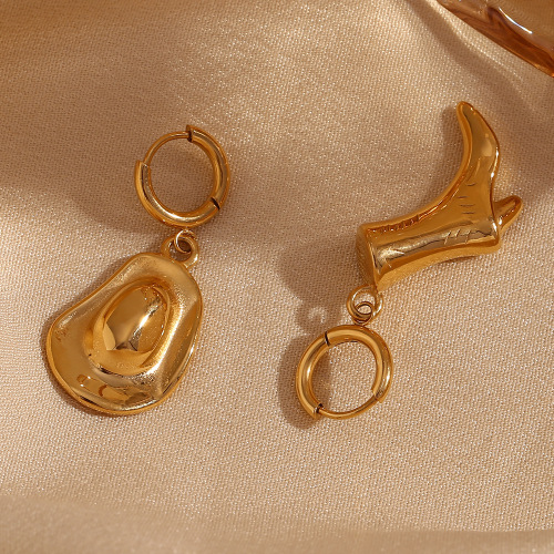 ETSMJ616 18K Gold Plated Stainless Steel Western Cowboy Boot and Hat Dangle Earrings Women's Fashion Jewelry