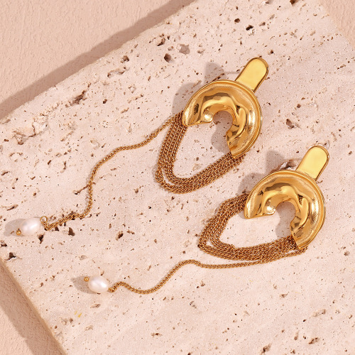 ETSMJ270 18K Gold Plated Stainless Steel Chain Tassel Half Circle Earrings Women's Fashion Jewelry