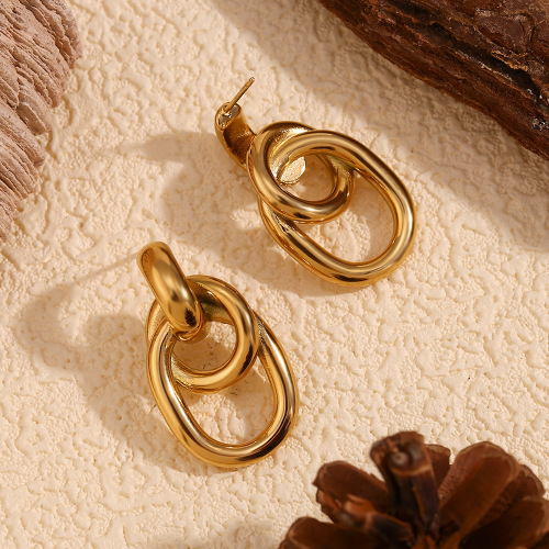 ETSMJ625 18K Gold Plated Stainless Steel O-Shaped Geometric Wrap Earrings Women's Fashion Jewelry