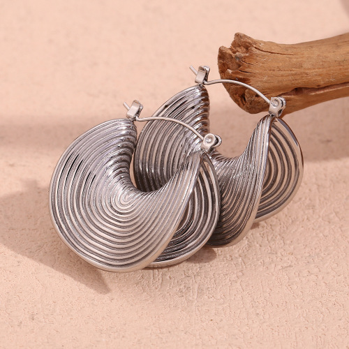 ETSMJ44 18K Gold Plated Stainless Steel Folded High-Low Threaded Brim Earrings for Women Unique Fashion Jewelry
