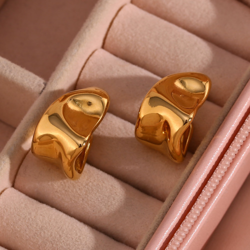 ETSMJ6 Stainless Steel Trapezoid Hoop Earrings for Women Foil Texture Irregular Stud Jewelry