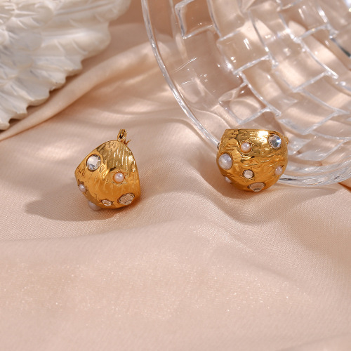 ETSMJ567 18K Gold Plated Stainless Steel Pearl Zirconia Half Hoop Earrings Women's Fashion Jewelry