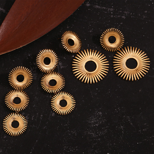 ETSMJ216 18K Gold Plated Stainless Steel Sunflower Drop Earrings with Hollow Circle Design Women's Fashion Jewelry