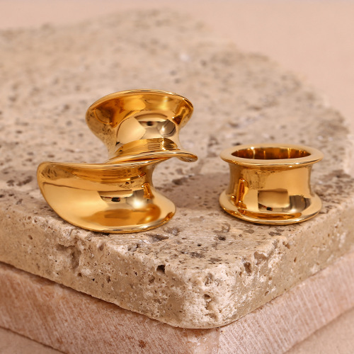 ETSMJ51 18K Gold Plated Stainless Steel Smooth Groove Hook Earrings for Women Elegant Fashion Jewelry