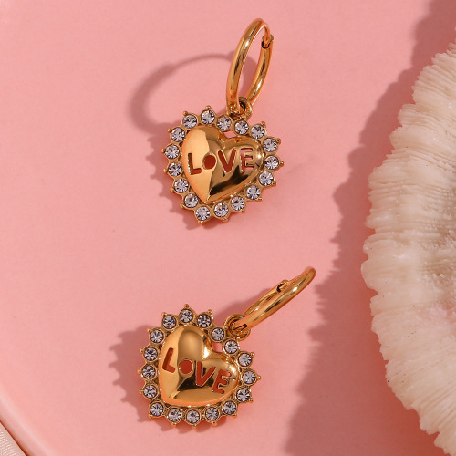 ETSMJ498 18K Gold Plated Stainless Steel Micro Pave Hollow Heart Pendant Earrings Women's Fashion Jewelry