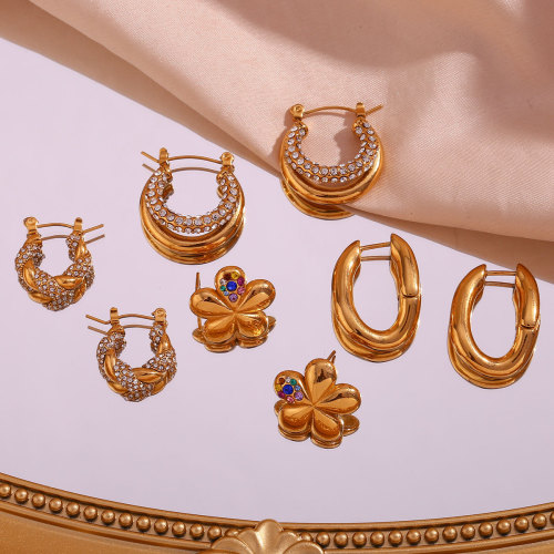 ETSMJ288 18K Gold Plated Micro-Pave Flower Stud Earrings Set Women's Fashion Jewelry