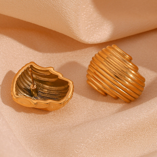 ETSMJ104 18K Gold Plated Geometric Irregular Stripe Stud Earrings Women's Fashion Jewelry
