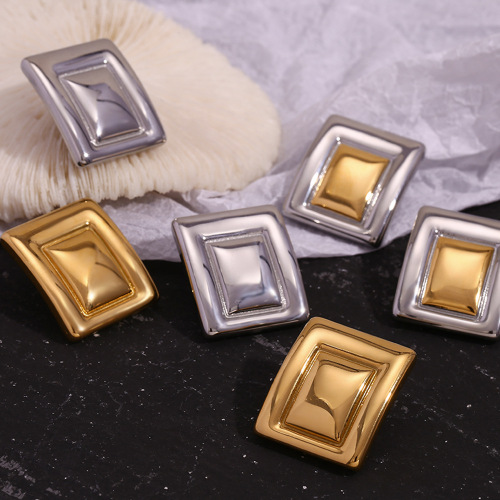 ETSMJ619 18K Gold Plated Stainless Steel Geometric Rectangle Stud Earrings Women's Fashion Jewelry