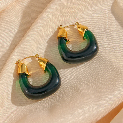 ETSMJ194 Gold Plated Stainless Steel Acrylic Colorful Transparent Hoop Earrings Women's Fashion Jewelry