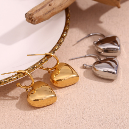 ETSMJ408 18K Gold Plated Stainless Steel Hollow Heart Earrings Women's Polished Fashion Jewelry