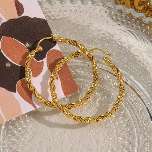ETSMJ586 18K Gold Plated Stainless Steel Twisted Rope Large Hoop Earrings Women's Fashion Jewelry