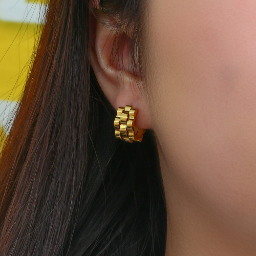 ETSMJ92 18K Gold Plated Stainless Steel Hip Hop Band Pattern Hoop Earrings Trendy Jewelry for Women