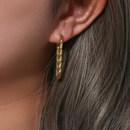 ETSMJ583 18K Gold Plated Stainless Steel Long U-Shaped Twisted Hoop Earrings Women's Fashion Jewelry