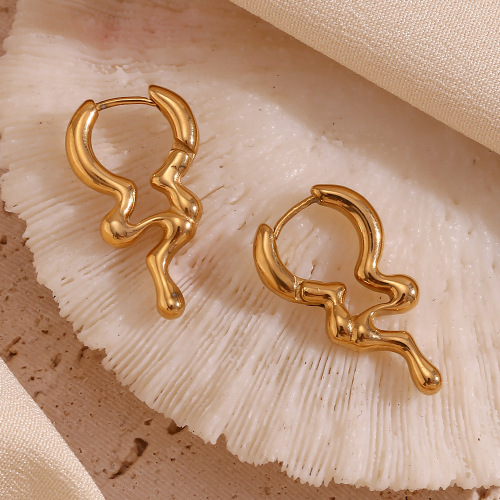 ETSMJ469 18K Gold Plated Stainless Steel Irregular Liquid Hoop Earrings Women's Fashion Jewelry