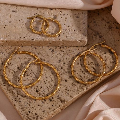 ETSMJ230 18K Gold Plated Stainless Steel Square Twist Hoop Earrings Women's Fashion Jewelry