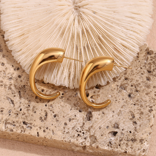 ETSMJ363 18K Gold Plated Stainless Steel C-Shaped Hoop Earrings Women's Fashion Jewelry