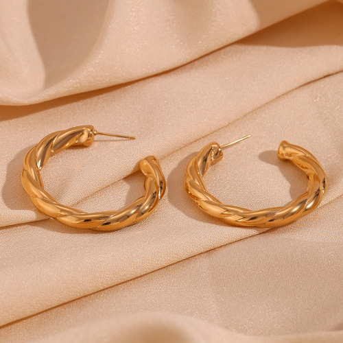 ETSMJ388 18K Gold Plated Stainless Steel Hollow Twisted C-Shaped Earrings Women's Fashion Jewelry